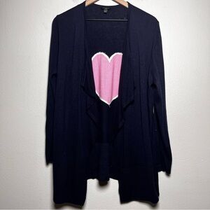 Talbots Women Cardigan Sweater‎ 1X Navy Blue Pink Heart Novelty Open Front